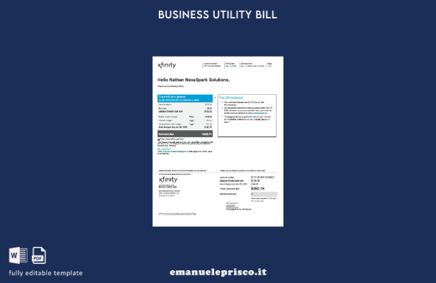 modello di bolletta delle utenze aziendali USA XFINITY in stile verificato